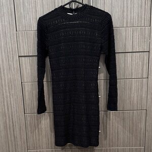 Alice + Olivia Black Crochet Long-Sleeve Knit Dress